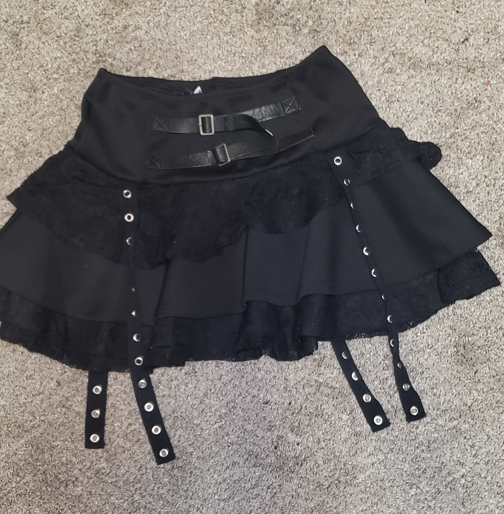 Black Mini Skirt with Lace & Grommet Straps
